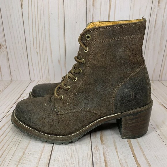 Frye Sabrina 6G Lace-up Oiled Suede Boots Womens Size 8 Lace Up Heeled Bootie - Picture 4 of 10